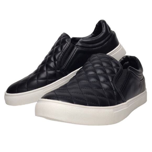 Steve Madden Ellen Quilted Black Vegan Leather Slip On Sneakers Size 8.5 - Picture 1 of 12